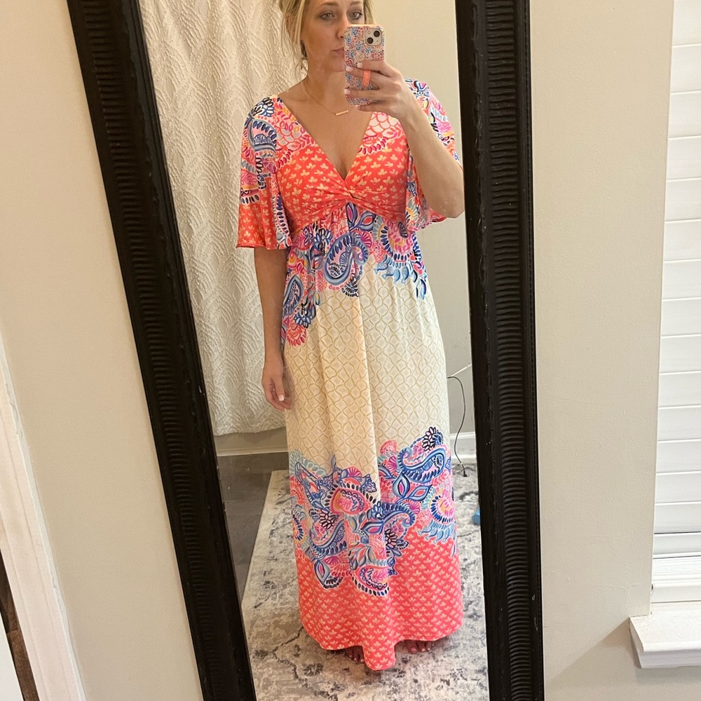Lilly Pulitzer Coral Spritz Beach Bungalow Maxi! Impossible to find!